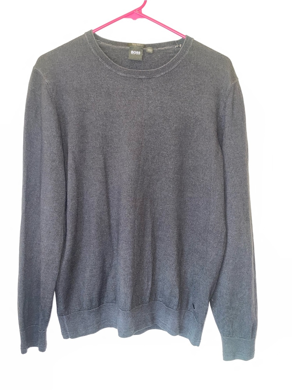 BOSS Men's Crewneck Sweater in Dark Gray Wool Silk Blend